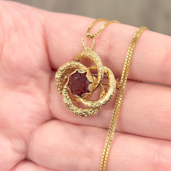 Vintage 14K Gold Pink Tourmaline Brooch Pendant: Celtic Clover Design - Picture 6 of 12